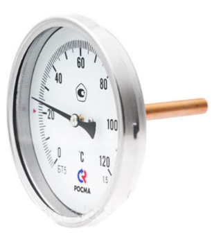 Термометр биметаллический, D=100, дл. штока 64 мм., Tmax=120°C, Pmax=0,6 Мпа (осевое присоединение) Котельная автоматика